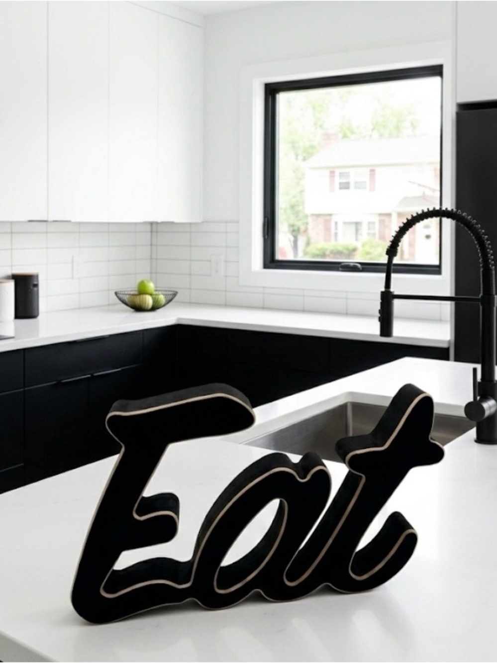 🍇🫒🧀 Thick Black Outlined Kitchen “Eat” Accent Sign 🍞🫒🍰